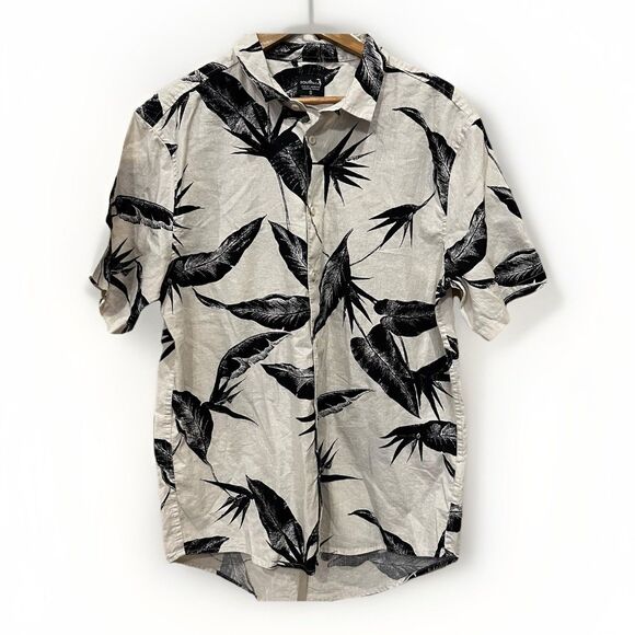 SOUTH &Co Linen Blend Rio de Janeiro All Over Print Large Tropical Button SS - Picture 1 of 7